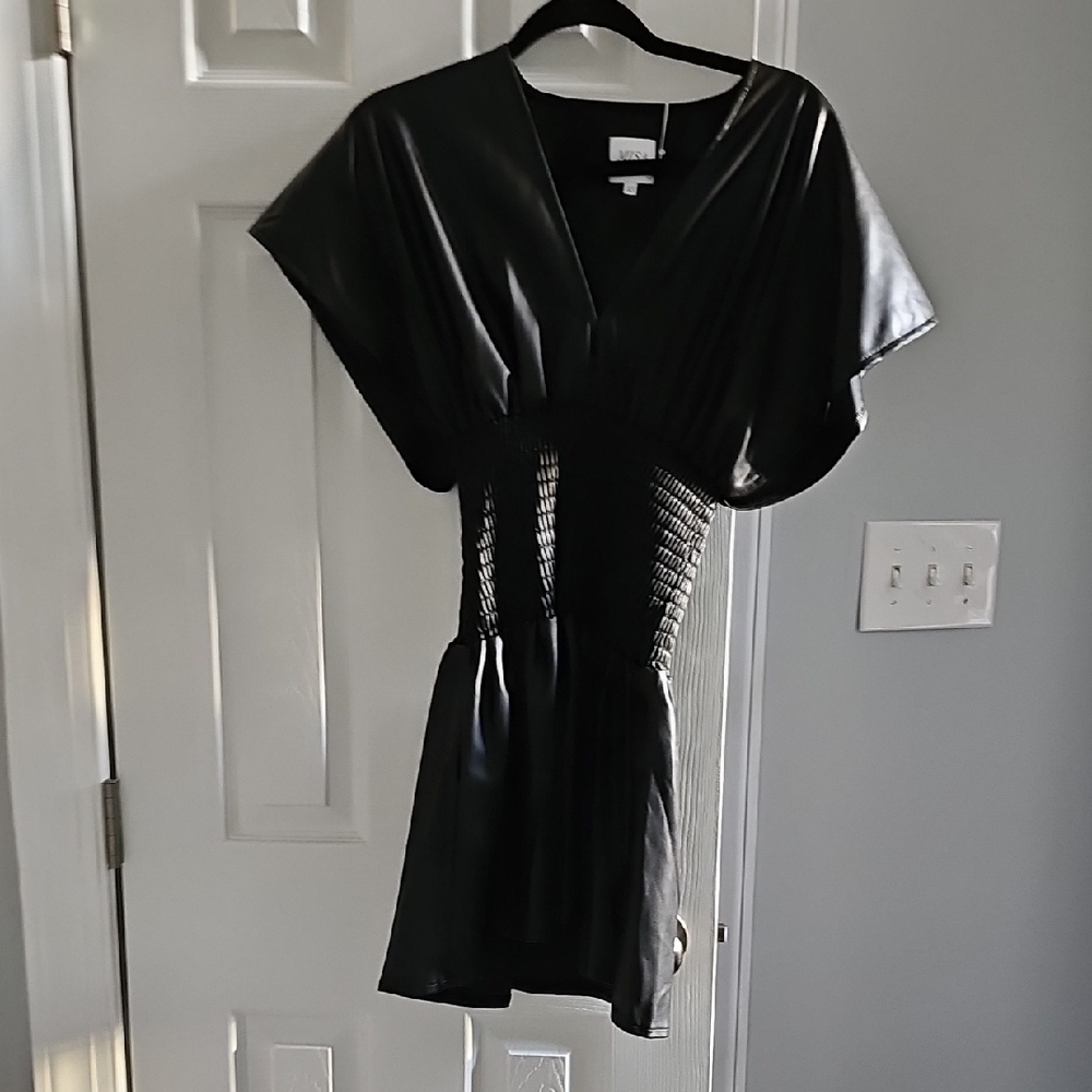 NWT MISA Los Angelas Black Vegan Leather Dress